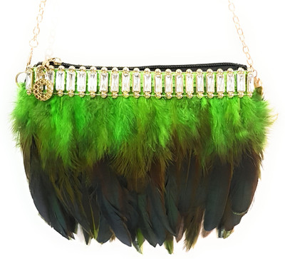 

Iios Women Evening/Party Green, Black PU, Canvas Sling Bag, Black;green