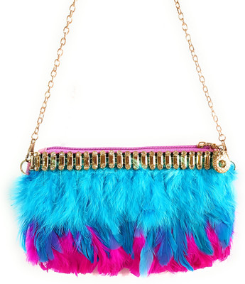 

Iios Women Evening/Party Blue, Pink PU, Canvas Sling Bag