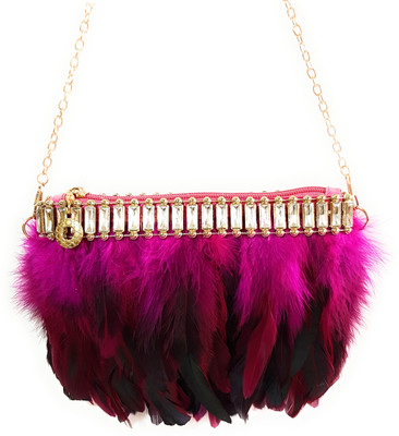 

Iios Women Evening/Party Pink, Black PU, Canvas Sling Bag, Black;pink