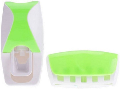 

Elegantshopping TOOTHPASTE DISPENSER WITH TOOTHBRUSH HOLDER, GREEN & WHITE (SET OF 2) Plastic Toothbrush Holder(Green, White, Wall Mount)