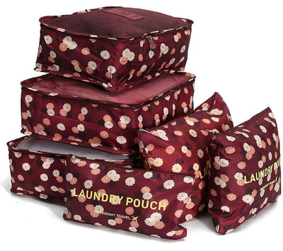 

Styleys Set of 6 Packing Cubes Travel Organizer (Wine Red Flower)(Red)