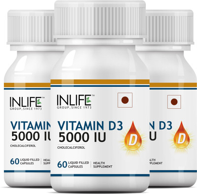 

Inlife Vitamin D3 Cholecalciferol Supplement for Men Women 5000 IU - 60 Liquid Filled Capsules (3-Pack)(3 No)