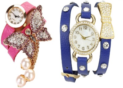 COSMIC PINK BRACELET BEAUTIFUL BUTTERFLY PENDENT AND BLUE BO -TIE DIAMOND STUDDED LADIES PARTY WEAR Watch  - For Women   Watches  (COSMIC)