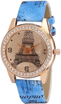 zillion Eiffel Tower Dial Diamond Bezel Sky Blue Printed Strap Watch  - For Women   Watches  (Zillion)