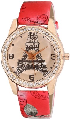 Zillion Eiffel Dial Diamond Bezel Red Printed Strap Watch  - For Women   Watches  (Zillion)