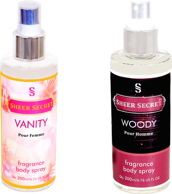 

SHEER SECRET VANITY WOMEN::WOODY MEN Body Mist - For Men & Women(400 ml, Pack of 2)