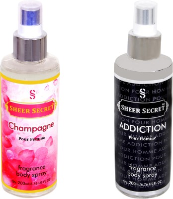 

SHEER SECRET CHAMPAGNE WOMEN::ADDICTION MEN Body Mist - For Men & Women(400 ml, Pack of 2)