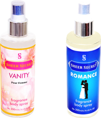

SHEER SECRET VANITY WOMEN::ROMANCE Body Mist - For Men & Women(400 ml, Pack of 2)