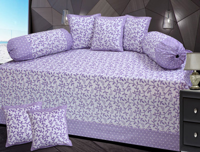 Shreejee Cotton Abstract Diwan Set(1 Diwan set with 5 cushiopn covers and 2 booster covers, Multicolor)
