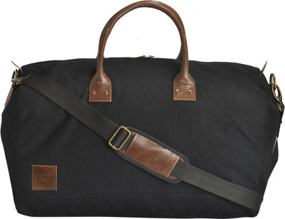 CANVAS & AWL Canvas with Genuine Leather Trim Unisex Travel Duffel Bag Travel Duffel Bag(Black)