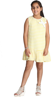 

Paul & doll Girls Midi/Knee Length Party Dress(Yellow, Sleeveless, Yellow & white