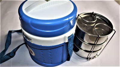 

The Kitchen Queen Trendy Insulated Tiffin Box (Sky Blue) 3 Containers Lunch Box(600 ml)