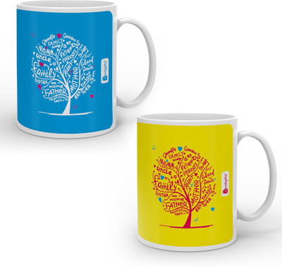 

Indigifts Best Festival Gifts Diwali Christmas New Year Kitchen Yellow & Blue Family Tree Togetherness set of 2 Printed Best Quality Ceramics Home Family Friends Ceramic Mug(330 ml, Pack of 2), Multicolor