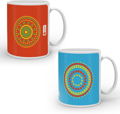

Indigifts Best Festival Gifts Diwali Christmas New Year Kitchen Blue Orange Mandana Traditional Rangoli set of 2 Printed Best Quality Ceramics Home Family Friends Ceramic Mug(330 ml, Pack of 2), Multicolor