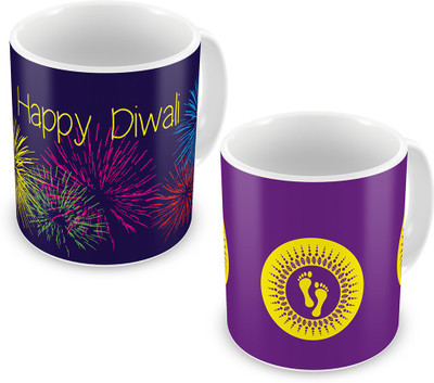 

Indigifts Best Festival Gifts Diwali Christmas New Year Kitchen Fireworks Laxmiji Ganeshji Footprints Impressions set of 2 Printed Best Quality Ceramics Home Family Friends Ceramic Mug(330 ml, Pack of 2), Multicolor