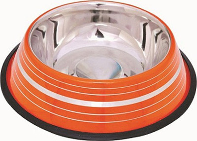 

tinytails High Quality Anti Skid Pantone Stripes Dog Bowl (Colors May Vary) (946 ml) Round Iron Pet Bowl(473 ml Orange)