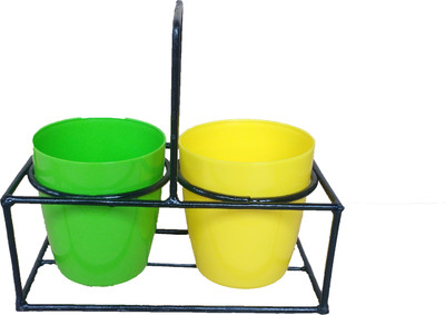 

Minerva Naturals Metal Two pot holder Tea cup holder design - Minerva Naturals Plant Container Set(Metal, Plastic)