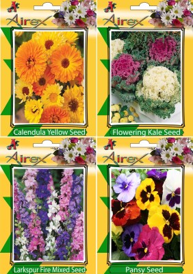 Airex Calendula Yellow, Flowering Kale, Larkspur Fire Mixed, and Pansy Seed(20 per packet)