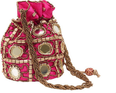 

Apro Ethnic silk mirror beautiful potli bag Potli(Pink)