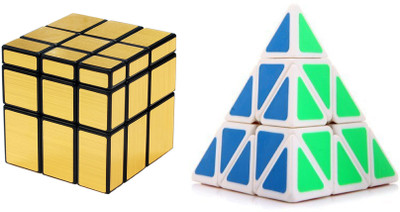

Emob Magic Rubik Gold Mirror & Pyraminx Cube Combo Puzzle Cube Brainstorming Game Toy With White Base & Neon Color(2 Pieces)