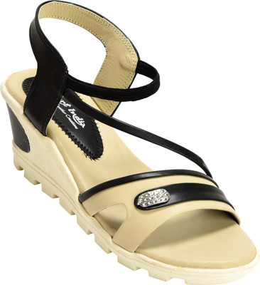

Alert India Women Black::Beige Wedges