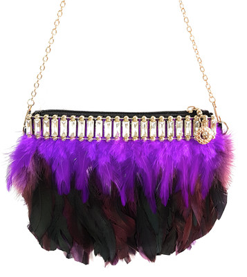 

Iios Women Evening/Party Purple, Black PU, Canvas Sling Bag, Black;purple