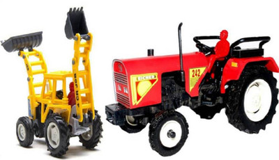 

AR Enterprises Pull Along Red tractor with Earth Mover for kids (Multicolor)(Multicolor)