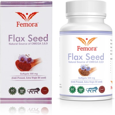 

Femora Flaxseed Oil Omega 3 6 9 Fatty Acid Supplement Pack of 1- Extra Virgin Cold Pressed 500 mg - 60 Capsules(1 No)