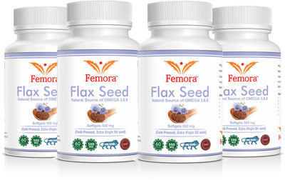 

Femora Flaxseed Oil Omega 3 6 9 Fatty Acid Supplement Pack of 4- Extra Virgin Cold Pressed 500 mg - 60 Capsules(4 No)