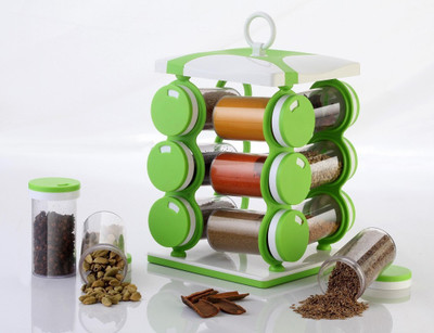

Jen 12 Jar Green Spice Rack, Masala Box, Spice Box, Masala Rack, Trolley Rack 12 Piece Condiment Set(Plastic)