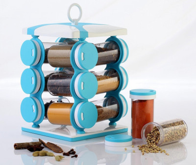

Jen 12 Jar SkyBlue Spice Rack, Masala Box, Spice Box, Masala Rack, Trolley Rack 12 Piece Condiment Set(Plastic)