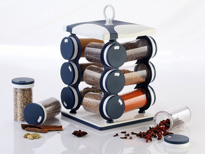 

Jen 12 Jar Dark Blue Spice Rack, Masala Box, Spice Box, Masala Rack, Trolley Rack 12 Piece Condiment Set(Plastic)