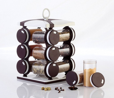 

Jen 12 Jar Brown Spice Rack, Masala Box, Spice Box, Masala Rack, Trolley Rack 12 Piece Condiment Set(Plastic)