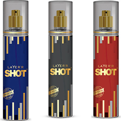 LAYERR SHOT IMPERIAL FRAGRANT BODY SPRAY + SHOT ICONIC FRAGRANT BODY SPRAY + SHOT PASSION FRAGRANT Body Spray - For Men(135 ml, Pack of 3)
