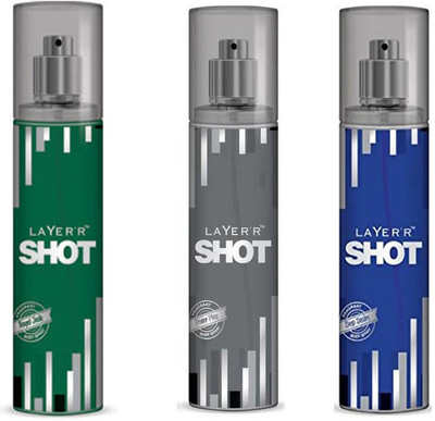 

LAYERR SHOT DEEP DESIRE FRAGRANT BODY SPRAY + SHOT POWER PLAY FRAGRANT BODY SPRAY + SHOT ROYAL JADE FRAGRANT BODY SPRAY Body Spray - For Men(135 ml, Pack of 3)