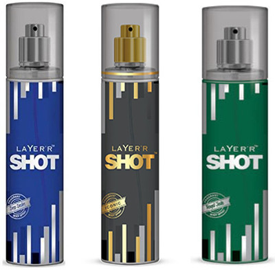 

LAYERR SHOT ROYAL JADE FRAGRANT BODY SPRAY + SHOT ICONIC FRAGRANT BODY SPRAY + SHOT DEEP DESIRE FRAGRANT Body Spray - For Men(135 ml, Pack of 3)