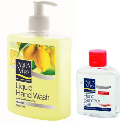 

Aquavera Hand Wash & Sanitizer Combo (Lemon Scent)(600 ml, Bottle, Pack of 2)