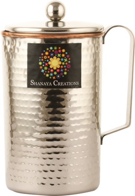 

SHANAYA CREATIONS SHANAYA CREATIONS - Steel Copper Luxury Hammered Jug Pitcher With Lid, Serve ware & Tableware, With Good Health Benefits, 1.5 ltr Water Jug(1.5 L)