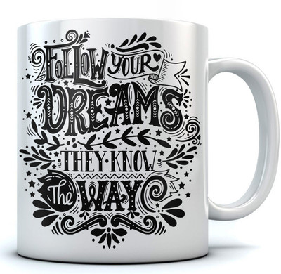 

RAMPOSH Coffee / Follow Your Dreams / Quote/ Gift For Birthday/ Gift For Friend/ Gift For Love Ones (1 Pc.) Random Design Ceramic Mug(350 ml), Black;white