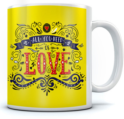 

RAMPOSH Coffee / All You Need Is Love / Quote/ Gift For Birthday/ Gift For Friend/ Gift For Love Ones (1 Pc.) Random Design Ceramic Mug(350 ml), Blue;red;yellow