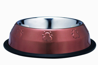 

tinytails High Quality Anti Skid Pyramid Embossed Pantone Dog Bowl (473 ml) Round Stainless Steel Pet Bowl(473 ml Maroon)