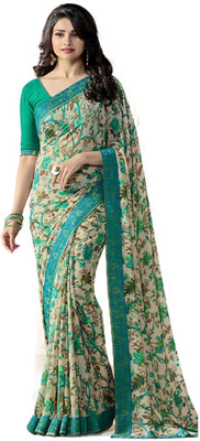 Bombey Velvat Fab Floral Print Daily Wear Georgette, Chiffon, Crepe Saree(Beige) Flipkart