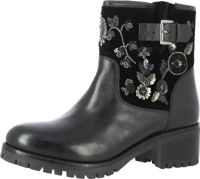 

Saint G Black Leather Womens Ankle Boots For Women(Black