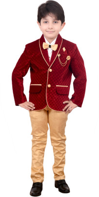 

Arshia Fashions Single Breasted Solid Boy's Suit, Beige;red