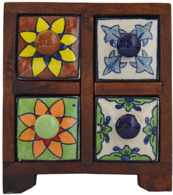 

artlivo POPART Ceramic 4 Drawer Square Box UTILI BOX Vanity Box(Brown)