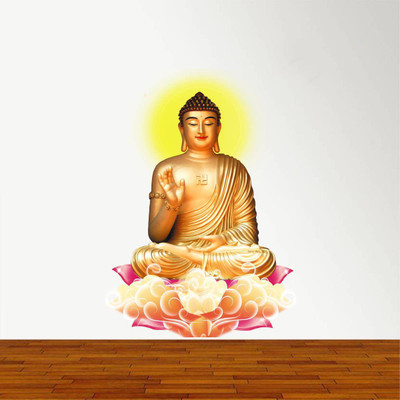 rawpockets 15 cm Lord Buddha Peaceful on Lotus Self Adhesive Sticker(Pack of 1)