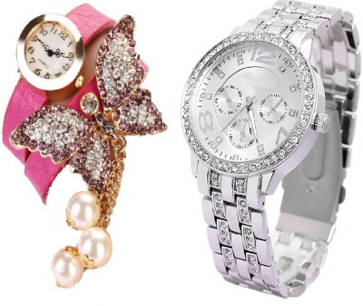 SOOMS PINK BRACELET BEAUTIFUL BUTTERFLY PENDENT WITH Rhinestone Studded Analog silver Dial GENEVA SERIES artificial chronograph ladies party wear Watch  - For Women   Watches  (Sooms)