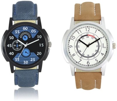FASHION POOL LOREM MEN'S MOST STUNNING FULL BLUE & FULL WHITE VINTAGE ROUND DIAL GRAPHICS DESIGN PROFESSIONAL & CASUAL WEAR WATCH WITH FULL BLUE & BROWN PLAIN LEATHER BELTS FOE FESTIVAL SPECIAL Watch  - For Boys   Watches  (FASHION POOL)