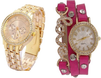 COSMIC beautiful pink love bracelet pendent with Rhinestone Studded Analog gold Dial GENEVA SERIES artificial chronograph ladies party wear Watch  - For Women   Watches  (COSMIC)