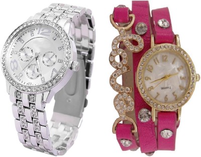 SOOMS PINK BEAUTIFUL LOVE BRACELET WITH Rhinestone Studded Analog silver Dial GENEVA SERIES artificial chronograph LADIES PARTY WEAR Watch  - For Women   Watches  (Sooms)